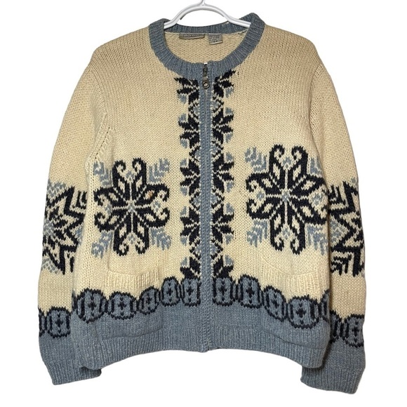 vintage Skyr Nordic Snowflake Wool Full Zip Sweater size S - Picture 3 of 8